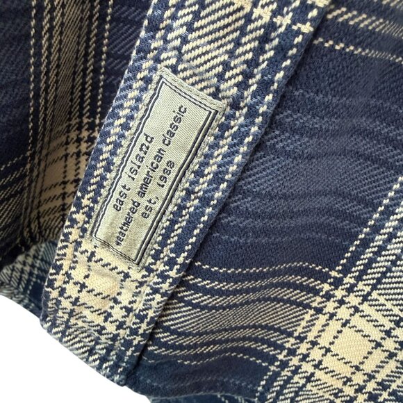 EAST ISLAND Mens Shirt Large Blue Plaid Vintage Rugged Long Sleeve Button Down - Picture 9 of 11
